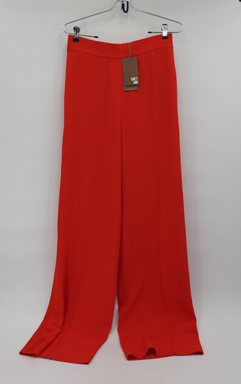 Boss Pants Womens 4 Orang Wide-Leg High Rise Trousers Side Satin Strip Hugo Boss